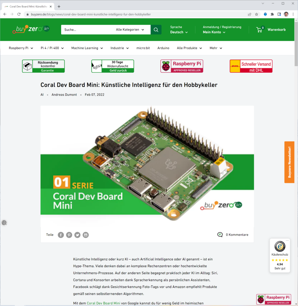Artikelserie Coral Dev Board Mini